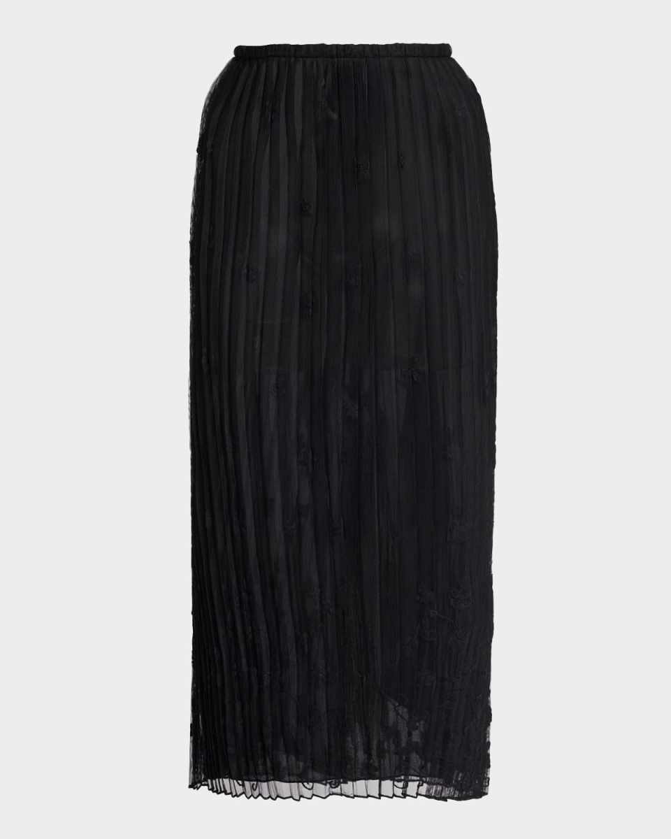 Floral Pleated Tulle Midi Skirt